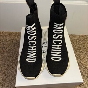 Moschino Black and White Logo Sock Sneakers
